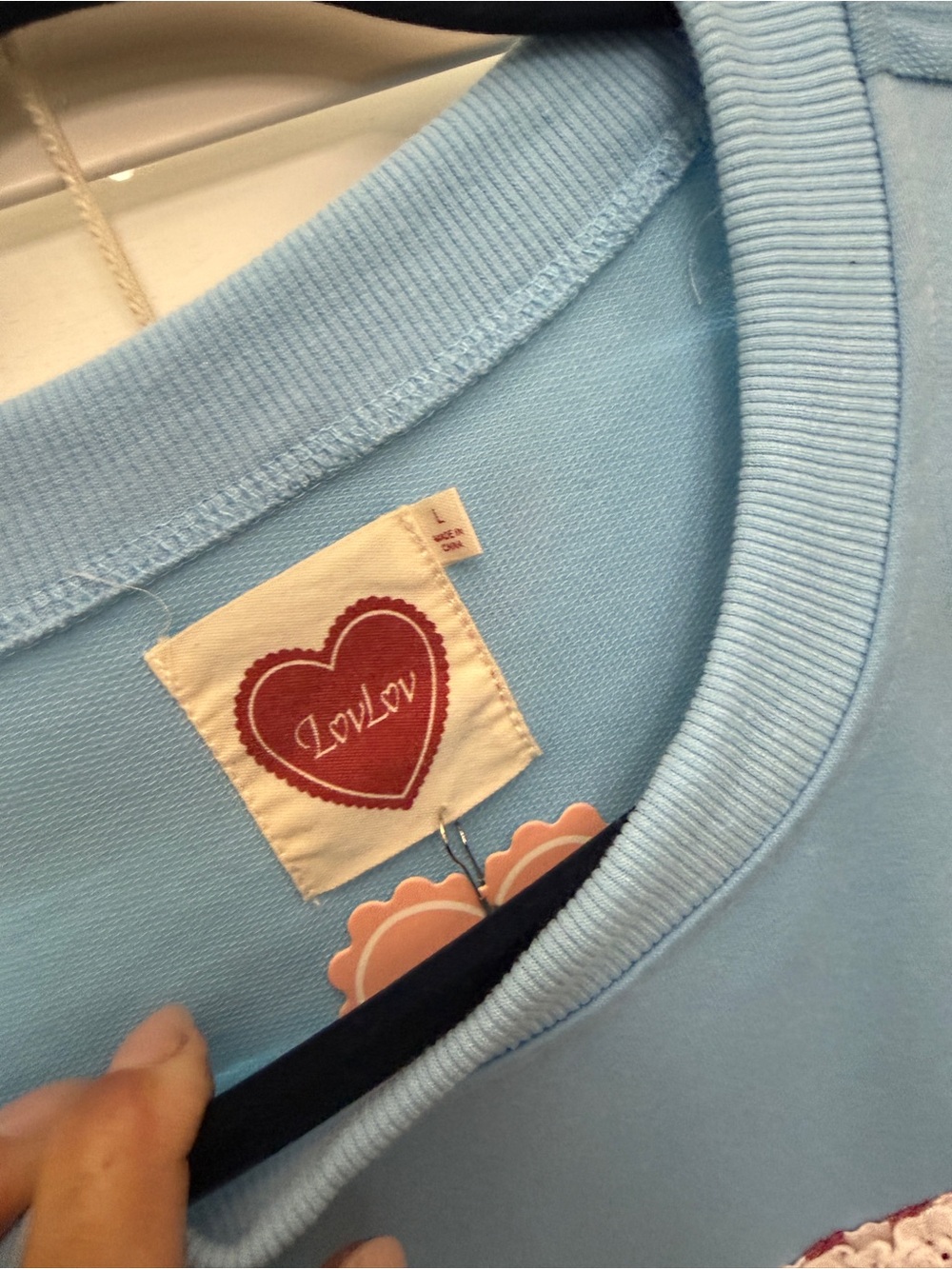 Adorable Light Blue Patchwork Lace-Trim Short Sleeve Tee - Picture 4 of 8